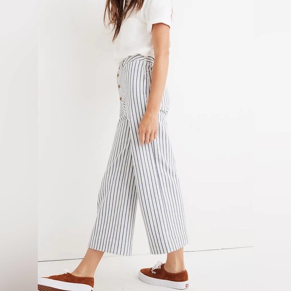 Madewell Denim - Madewell Emmett Wide Leg Crop Pants in Stripe Button Front Edition size 28